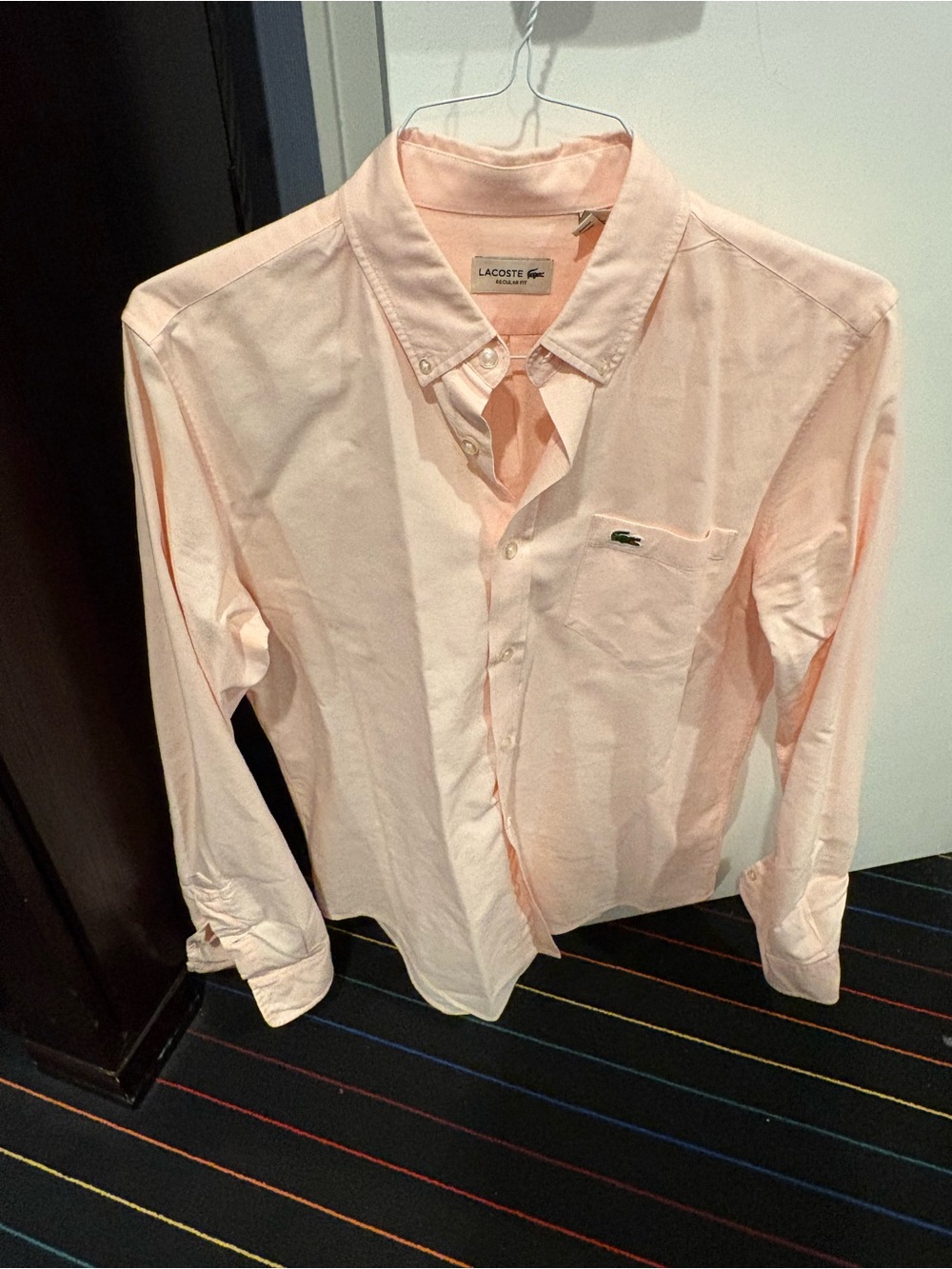 Lacoste Men's Light Pink Button-Down Dress Shirt
